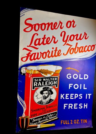 1930’s Sir Walter Raleigh Pipe Tobacco Advertising Sign Poster