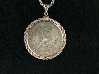 Vintage 1900 Morgan Silver Dollar Coin Necklace Pendant 925 Sterling Rope Chain 3