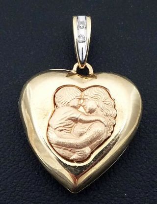 Vintage 10 Karat Yellow Gold I Love Mom Diamond Heart Locket Pendant