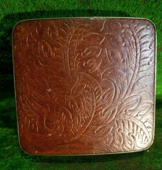 Vintage Metal Cigarette Case Box,  Embossed Leather Top 2