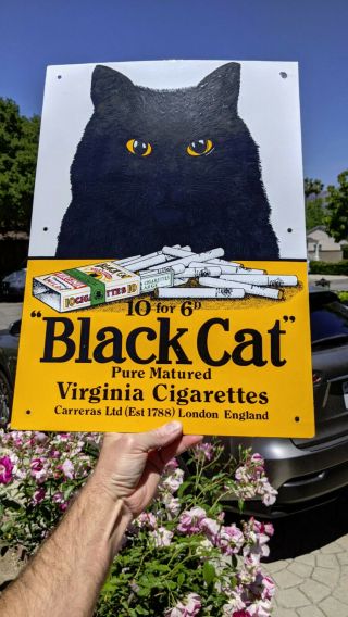 Black Cat Virginian Cigarettes Porcelain Sign 20 " X 14 "
