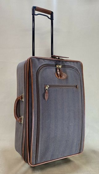 Vintage French Luggage Brown Upright Wheeled Carry On Suitcase Made In Cali Usa