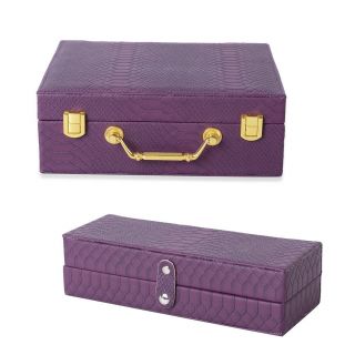 Purple Removable 2 - Tier Croco Embroidered Faux Leather Jewelry Box Organizer