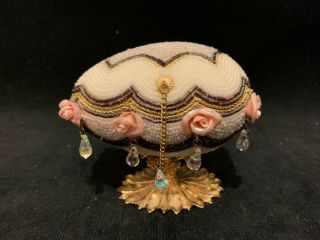 Hinged Goose Egg Trinket Box / Ring Holder,  Small Pearls And Crystals