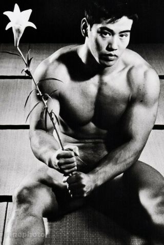 1960s Vintage Tamotsu Yato Japanese Male Nude Muscle Flower Asian Photo Art Gay