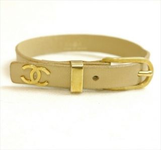Authentic Chanel Bracelet Coco Mark Vintage Leather 3551