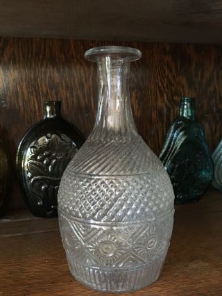 Antique 1830s Keene Glassworks Blown Mold Glass Decanter Bottle Clear