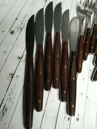 Eichenlaub 12 Piece Fork Knife Set Solingen Cocktail Fruit VTG Wood 18/8 Steel 2