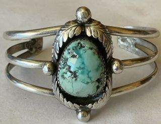 Vintage 1970’s Navajo Sterling Silver Ajax Turquoise Cuff Bracelet