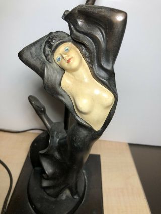 Art Deco Jb Hirsch Bronze Sculpture ‘trop Risqué’ Table Lamp
