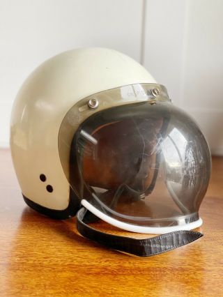 Vintage Agv Valenza Italian Motorcycle Helmet Leather With Bubble Shield Large