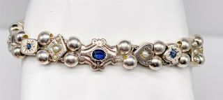 Antique $1800 Sapphire Ruby Emerald Pearl Sterling Silver Slide Charm Bracelet