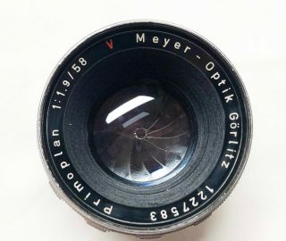 Primoplan Meyer - Optik Gorlitz " Red - V " Vintage Lens - F/1.  9 58mm Rare -