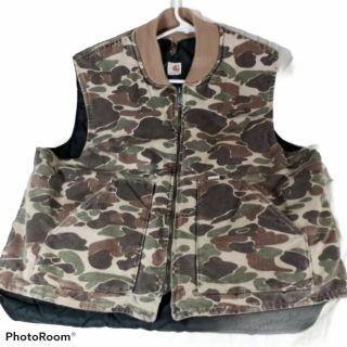 Vintage Carhartt Duck Camo Vest With Quilted Lining Vq183 Size 2xl Made In Usa