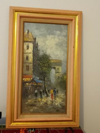 Vintage Framed Signed C.  Burnett Oil Painting Paris Triumphal Arch