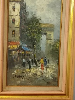 Vintage Framed Signed C.  Burnett Oil Painting Paris Triumphal Arch 2