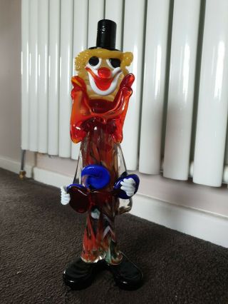 Vintage Venetian Murano Glass Clown 14 " Large Tall Uv Glow Clown Rare Stunning