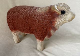 Vintage Large Plaster Chalkware Hereford Bull Piggy Bank Nebraska Art Statuary