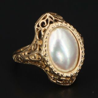 Vtg 14k Yellow Gold Victorian Natural Baroque Pearl Filigree Ring Size 6 - 5.  8g