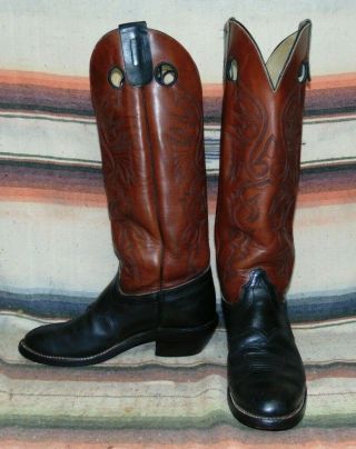 Mens Vintage Olathe Black / Brown Leather Buckaroo Cowboy Boots 10 D Exc Cond