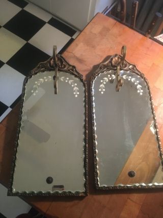 Vintage Etched Wall Mirrors Art Nouveau Gesso Framed Scalloped Edge