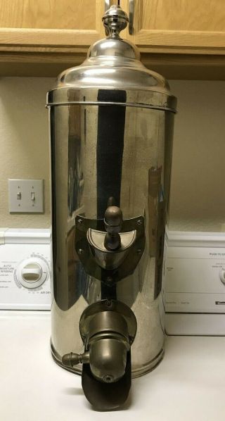 Vtg Large Commercial Coffee Bean Dispenser - Silver Plate Metal Brass W/ Scoop
