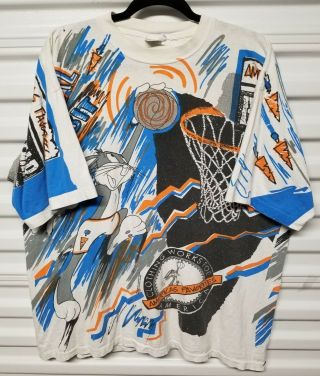 Vintage 93 Bugs Bunny Looney Tunes Space Jam Basketball All Over Print Shirt Xl
