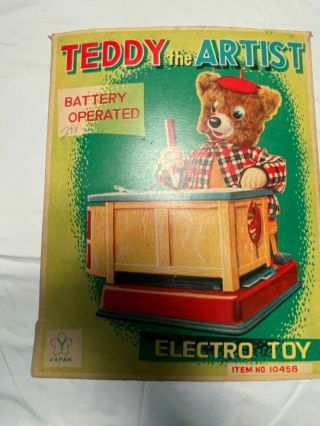 Vintage Yonezawa Teddy The Artist Toy Tin Battery Operated