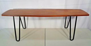 Vintage Mid Century Modern Surfboard Style Coffee Table With Hairpin Legs Retro