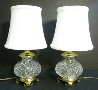 Pair Vintage Waterford Crystal Irish Cut Glass 12 " Boudoir Electric Table Lamps