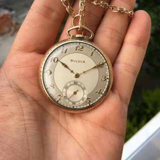 Vintage Bulova Cal 17ah Men’s Mechanical Gold Plated Pocket Watch Rare