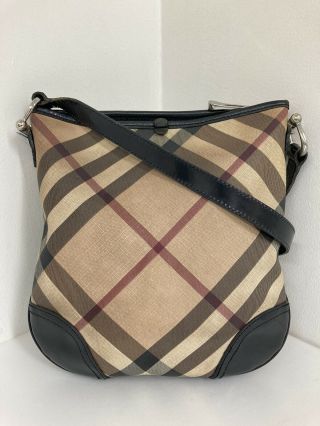 Authentic Vintage Burberry Nova Check Brown Pvc Leather Crossbody Shoulder Bag