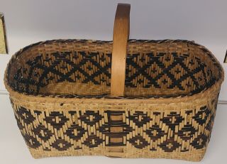 Vintage Cherokee Indian Carolina River Cane Hand Woven Basket W/ Handle 13 " H