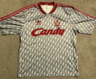 Liverpool 1989 Away Football Shirt Candy (adidas Xl,  42 - 44 ") Retro Vintage