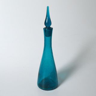 Vintage Blenko Glass Crackle Turquoise 920s Decanter & Stopper