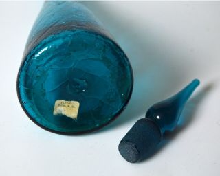 vintage BLENKO GLASS crackle turquoise 920S decanter & stopper 2