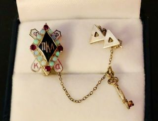 Pi Kappa Alpha Fraternity Badge with Chain/Pin - Gold,  Opals,  Rubies - Vintage 2