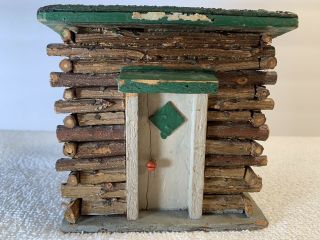 Vintage Handmade Folk Art Primitive Wood Log Cabin Shed Outhouse House