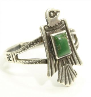 Vintage Navajo Sterling Silver Harvey Turquoise Thunderbird Whirling Logs Ring