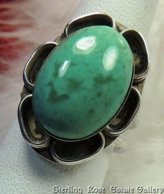 Vintage Turquoise 15/16 " Hand Crafted Sterling Silver 0.  925 Ring Adj Sz 7.  5 - 9