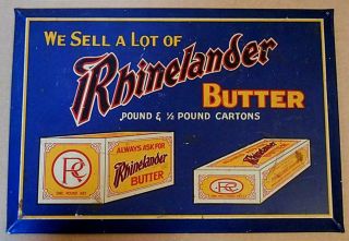 Vintage Rhinelander Butter Tin On Cardboard Sign - Milwaukee