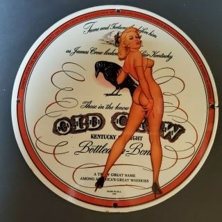 Vintage Porcelain Old Crow Whiskey Bourbon Brewer Beer Bar Man Cave Garage Sign