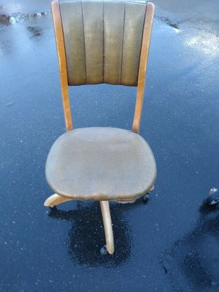 Vtg W.  H Gunlocke Antique Wood & Leather Swivel Office Desk Chair For Restoration