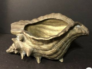 Vintage Mid Century Hollywood Regency Large Brass Conch Shell Ocean Planter