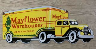 Vintage Mayflower Warehouses Coast To Coast 35”x15” Porcelain Sign