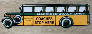 Vintage Marigold Coach Lines 42”x12” Double Sided Porcelain Sign
