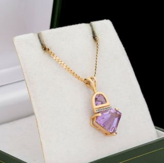 Antique Vintage Art Deco Mid Century Style 14k Gold Amethyst Diamond Necklace