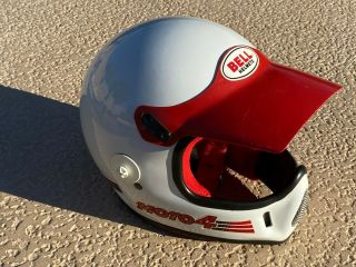 Vintage 1987 Bell Moto 4 Full Face White Motorcycle Helmet With Visor - Size 7 1/4
