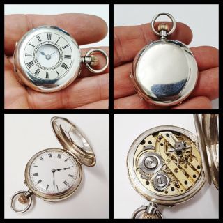 Stunning Antique 35mm Swiss Solid Silver Half Hunter Pocket Watch C1890 Gwo