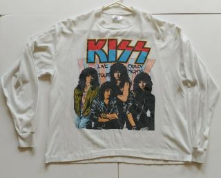 Vintage Kiss Band Crazy Nights Tour Ted Nugent Long Sleeve Concert Shirt Xl Carr